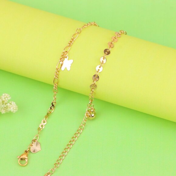 "Rose Gold Butterfly Charm Anklet in Dual Link Design, XPAL1189 - Picture 5 of 12